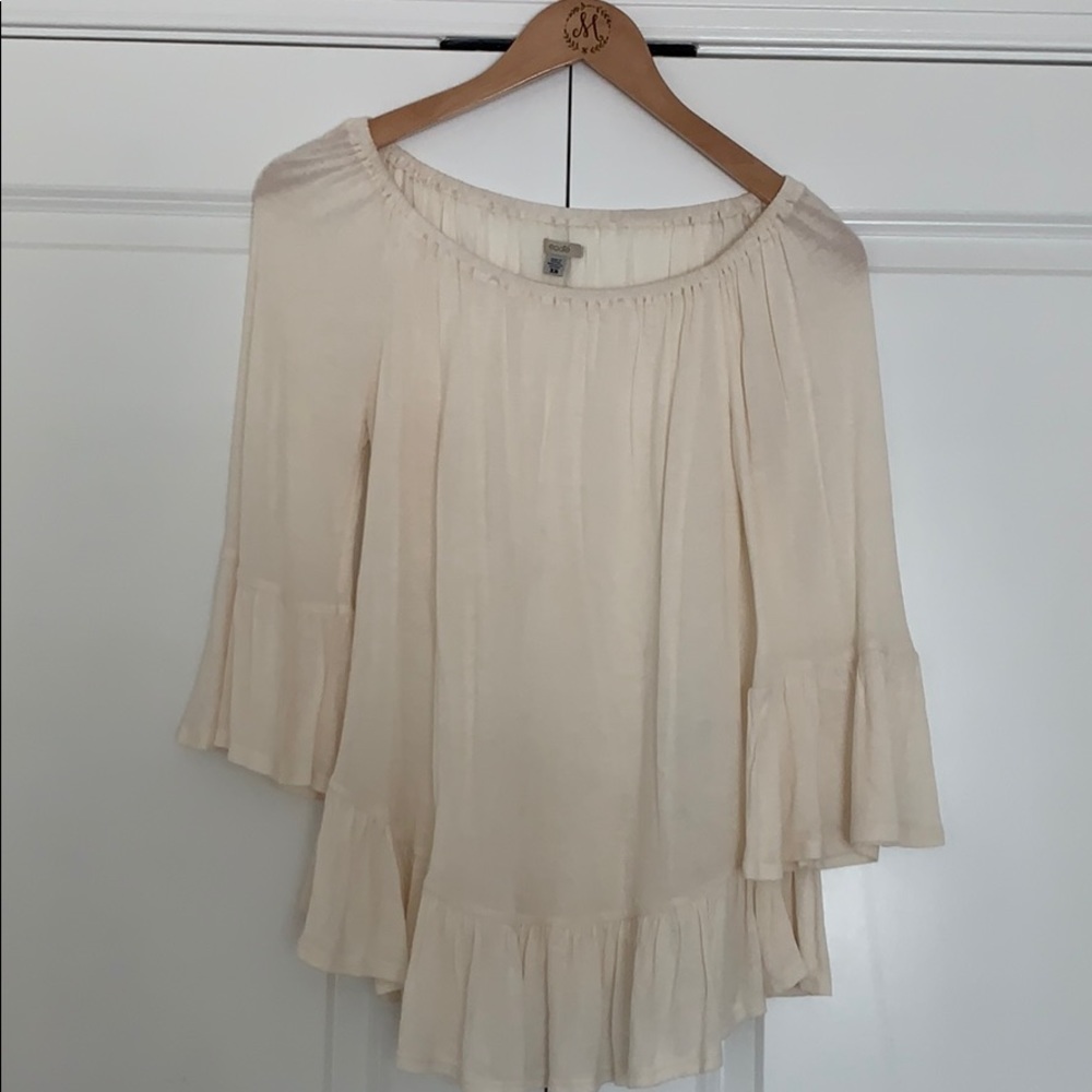 UO Ecoté Cream off the shoulder bell sleeve top